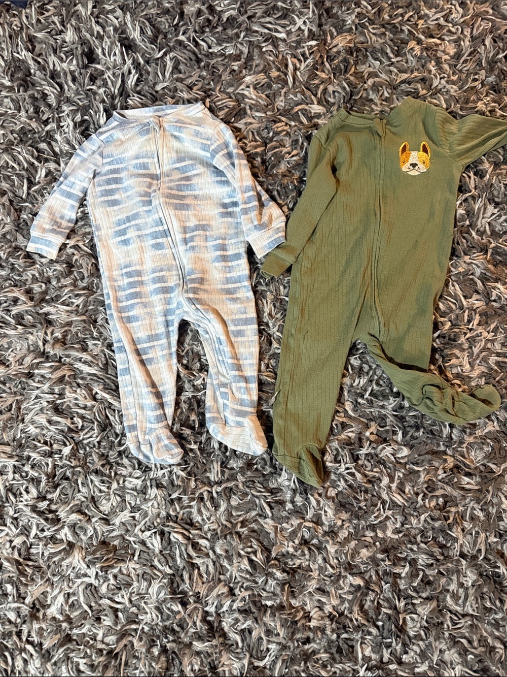 Tahari Blue Stripe and Olive Green Footed One-Pieces